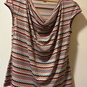 Liz Claiborne Multicolor Zigzag Cowl-Neck Camisole - Red, Blue, Tan